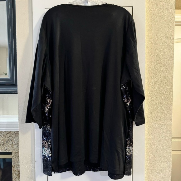 Quacker Factory Striped Lace Sequined 3/4 Sleeve Tunic Women’s Top Black Size 3X - Picture 2 of 6